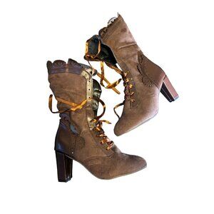 Victorian Style Lace-Up High Heel Boots Brown Women's Size 8